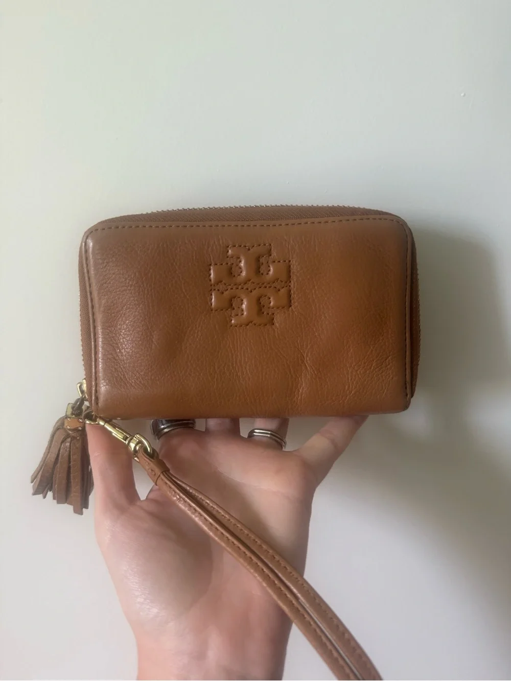 Tory Burch Tan Leather Wristlet Wallet